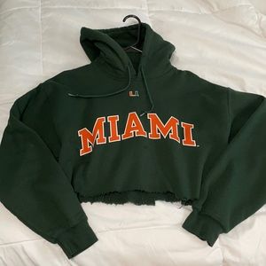 Green University of Miami Cropped Hoodie